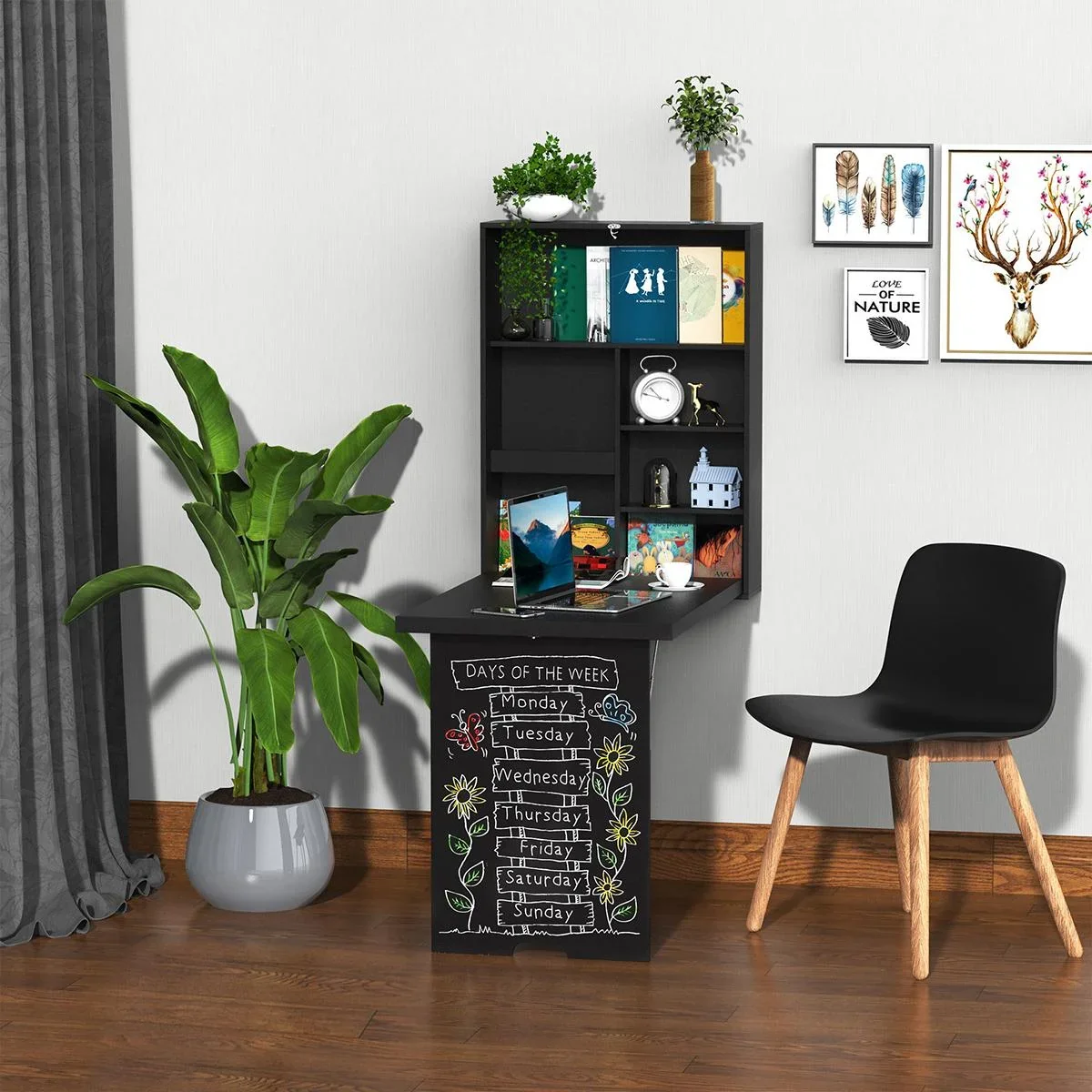 Wandtisch klappbar Wandklapptisch Klappschreibtisch mit Tafel Klappbarer Computertisch mit Stauraum Esstisch für Küche W - 2