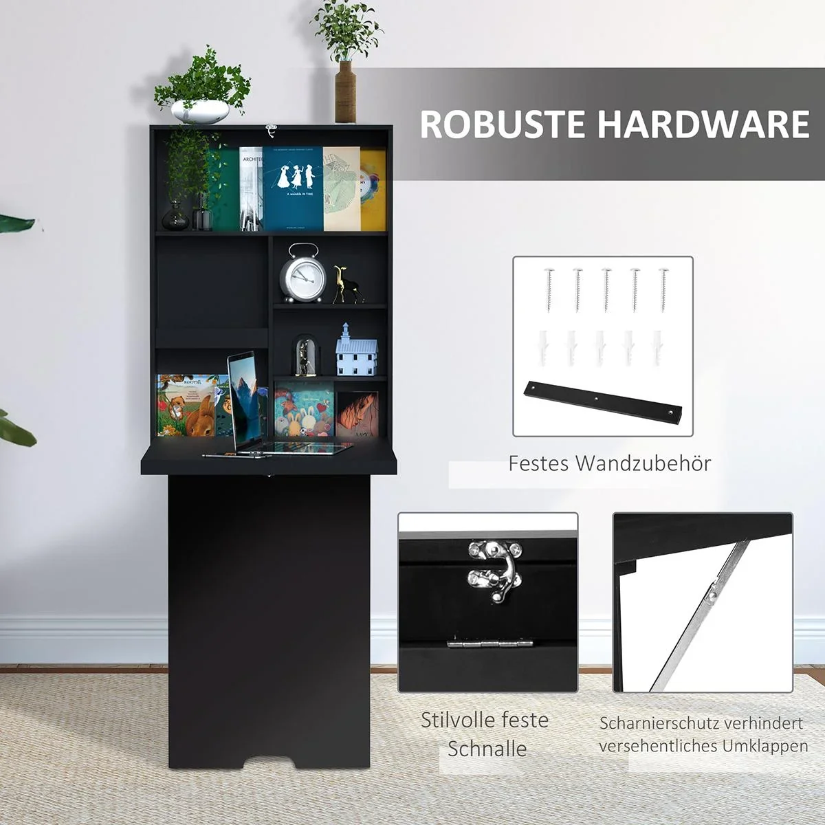 Wandtisch klappbar Wandklapptisch Klappschreibtisch mit Tafel Klappbarer Computertisch mit Stauraum Esstisch für Küche W - 3