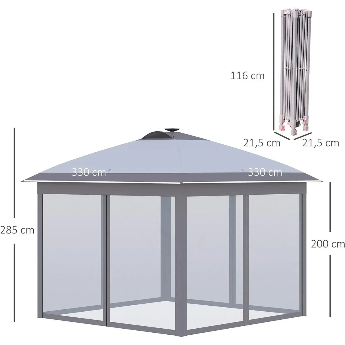 Pavillon Faltpavillon mit LED Solar Lichterkette USB-Ladeanschluss Pop-Up-Pavillon 3,3 x 3,3 m Gartenpavillon inkl. Tasc - 2