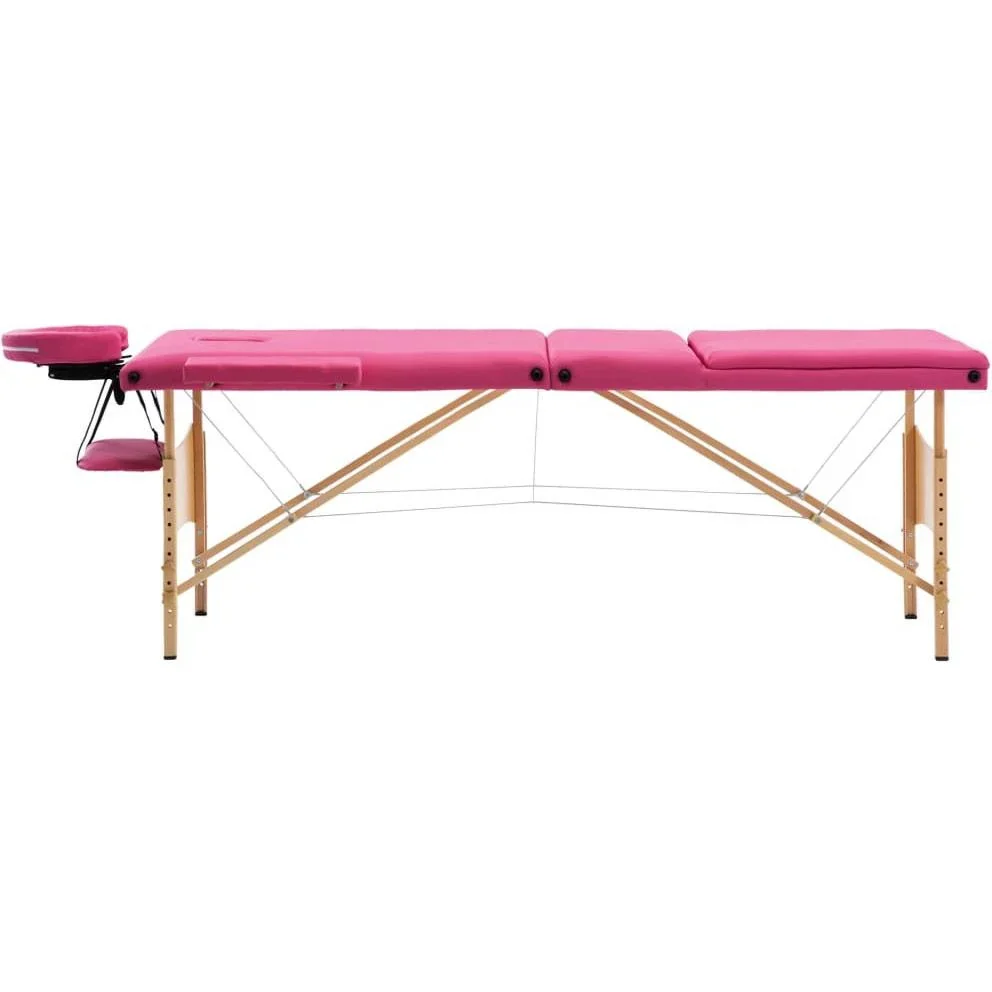 Klappbarer Massagetisch 3 Zonen Holz rosa - 1