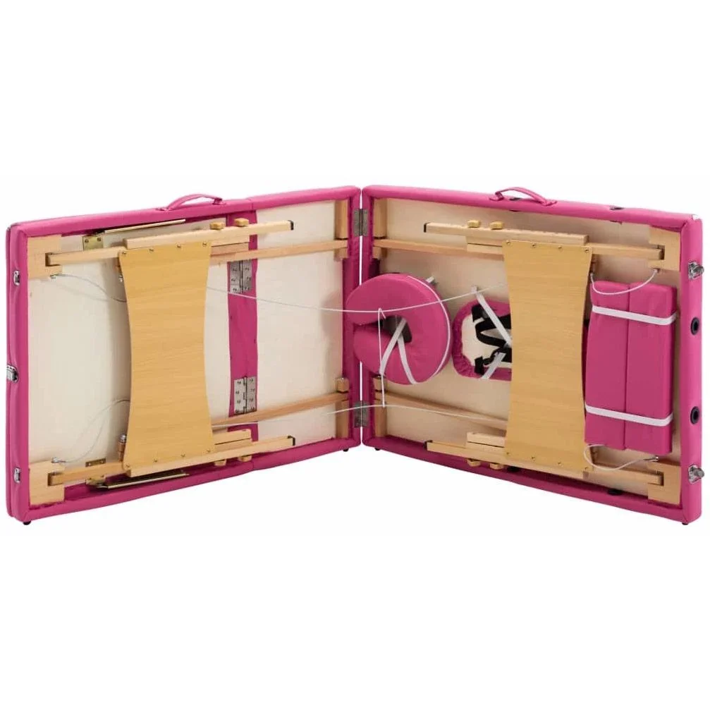 Klappbarer Massagetisch 3 Zonen Holz rosa - 2