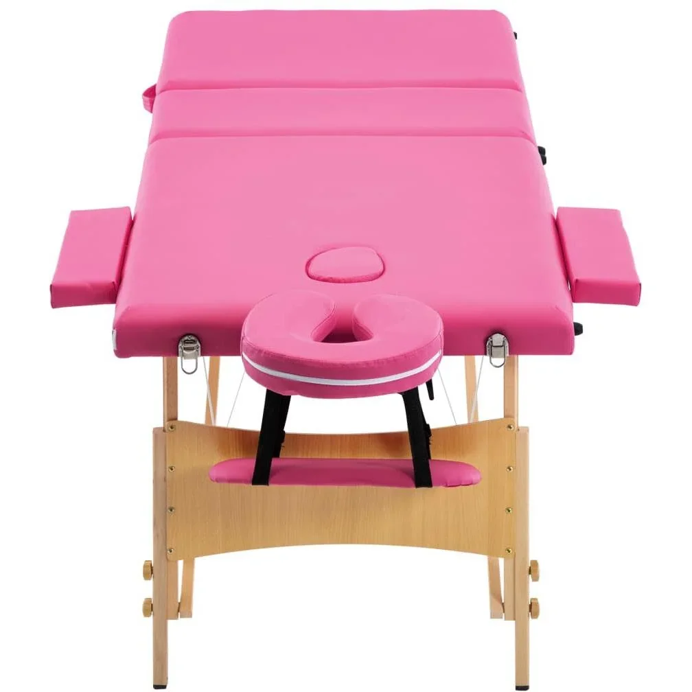 Klappbarer Massagetisch 3 Zonen Holz rosa - 6