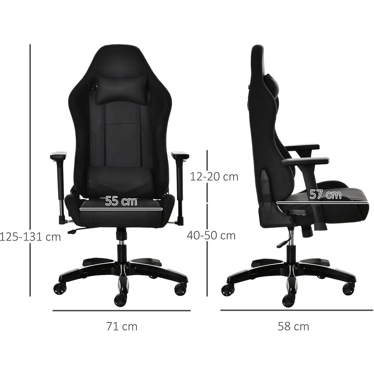 Gaming Stuhl mit Wipp- & Liegefunktion Bürostuhl ergonomischer Drehstuhl mit Kopfstütze Lendenkissen höhenverstellbar 90 - 3