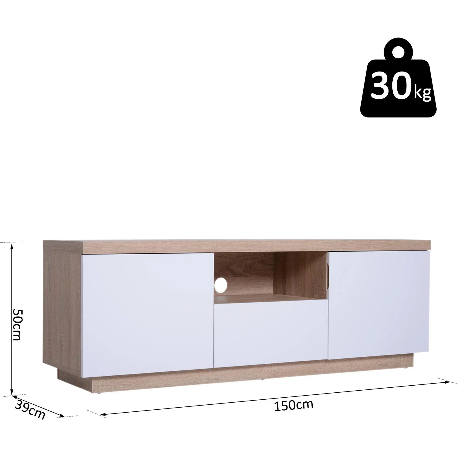 Fernsehtisch Fernsehschrank TV-Board Lowboard TV-Schrank Unterschrank 1 x Schublade 2 x Schränke 150 x 39 x 50 cm - 2