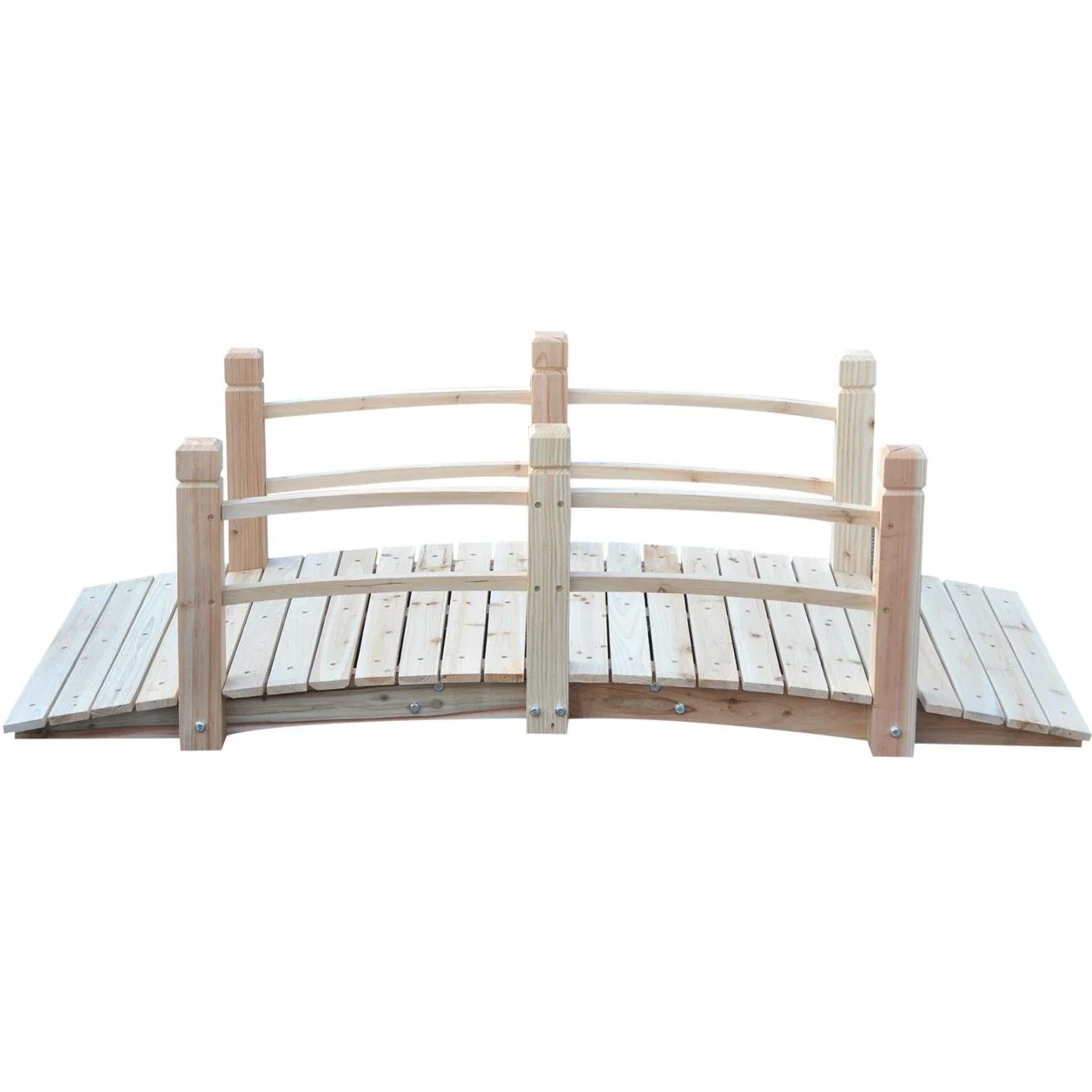 Gartenbrücke Holzbrücke Holzsteg Teichbrücke Zierbrücke mit Geländer bis 180 kg Tannenholz Natur 152,5 x 67 x 48 cm - 2
