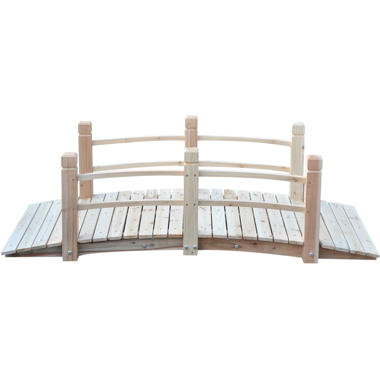 Gartenbrücke Holzbrücke Holzsteg Teichbrücke Zierbrücke mit Geländer bis 180 kg Tannenholz Natur 152,5 x 67 x 48 cm - 2