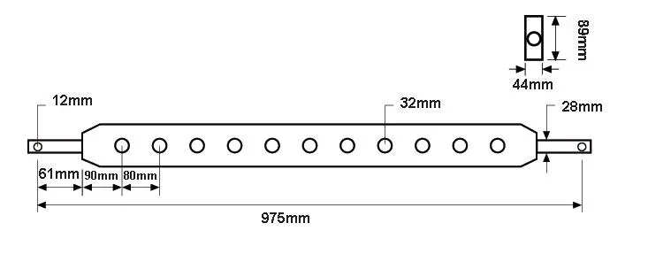 Ackerschiene Kat 2, 7 Löcher, 975 mm, Ø 32 mm, 44 x 89 mm - 5