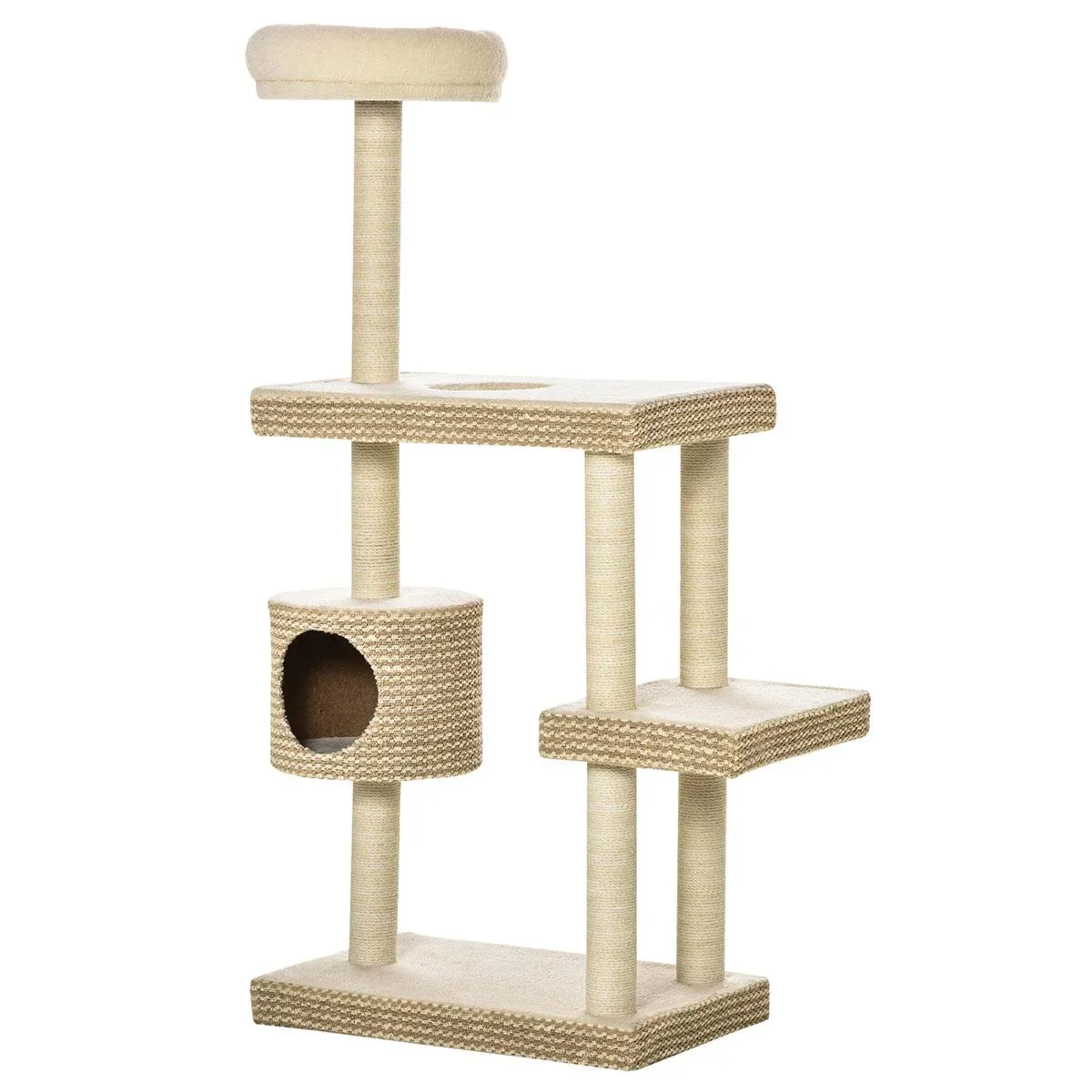 Katzenkratzbaum Katzenspielzeug Kletterbaum Sisal Polster Liegefläche Sisal samtartiges Polyester Beige+Kaffee - 1