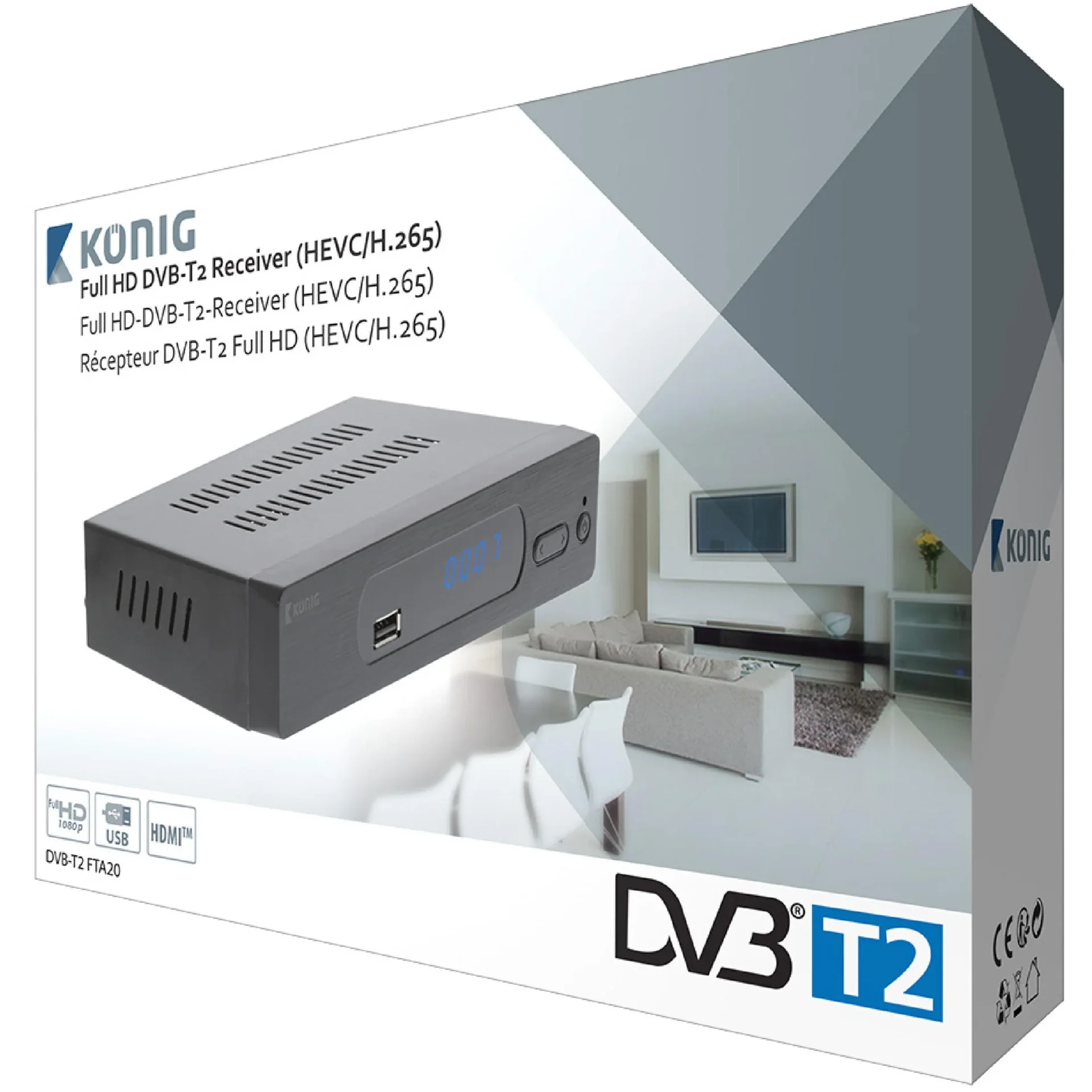 Full HD DVB-T2-Empfänger 1080p HEVC H.265 Free To Air (FTA) - 1