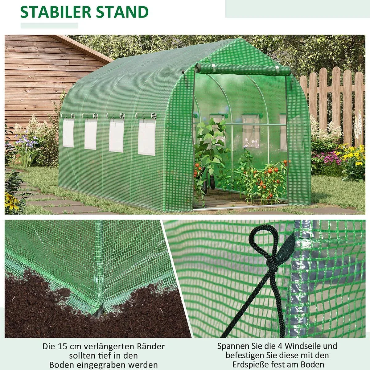 Foliengewächshaus begehbares Polytunnel 4 x 2 m Gewächshaus Treibhaus Frostschutz Stahlrohr Dunkelgrün - 1