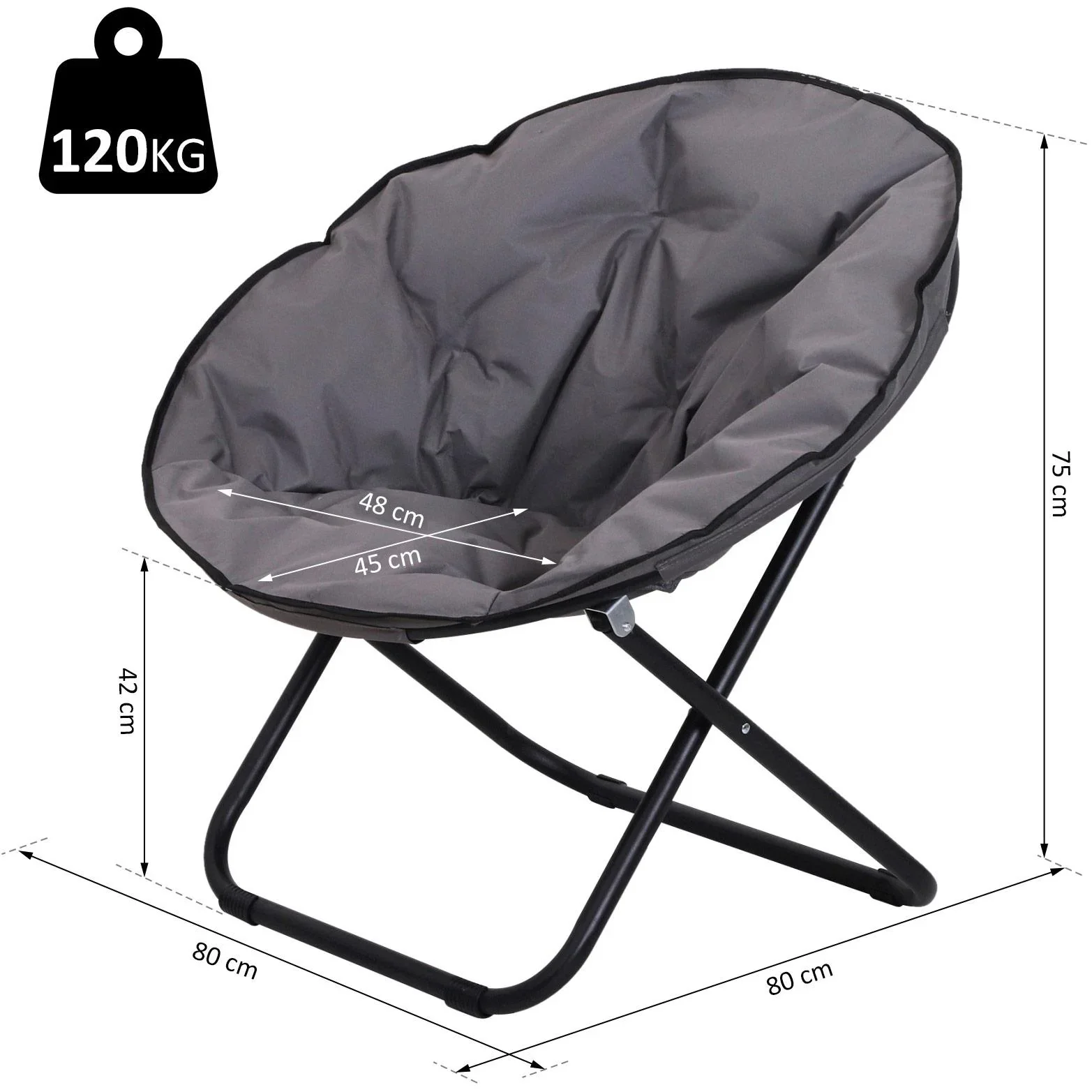 Klappstuhl Klappsessel Campingstuhl Gartenstuhl faltbar Grau 80 x 80 x 75 cm - 2