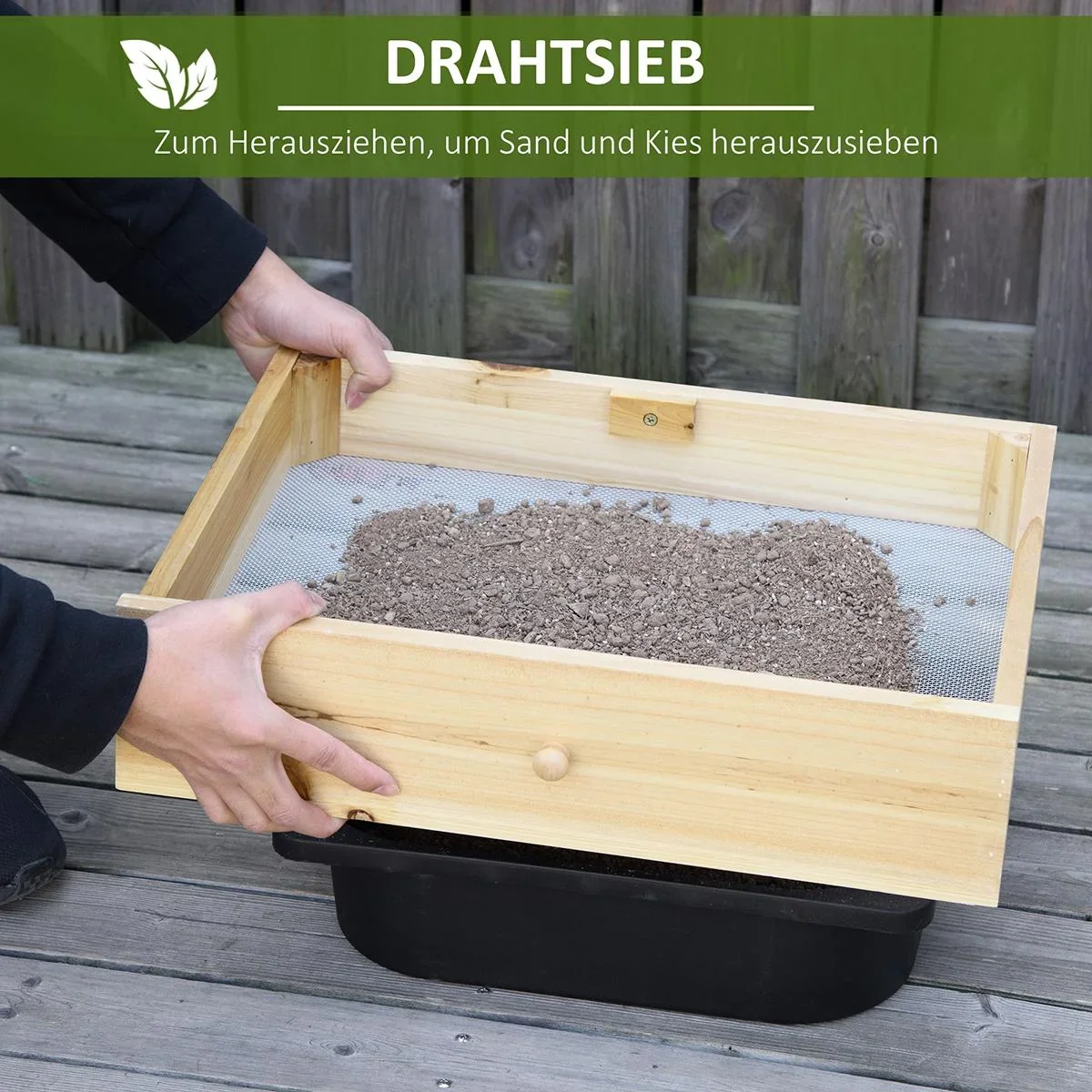 Pflanztisch Gärtnertisch mit waschbecken Blumentisch aus Holz mit Schublade Haken Korb Ablage Garten Terrasse Natur 107, - 1