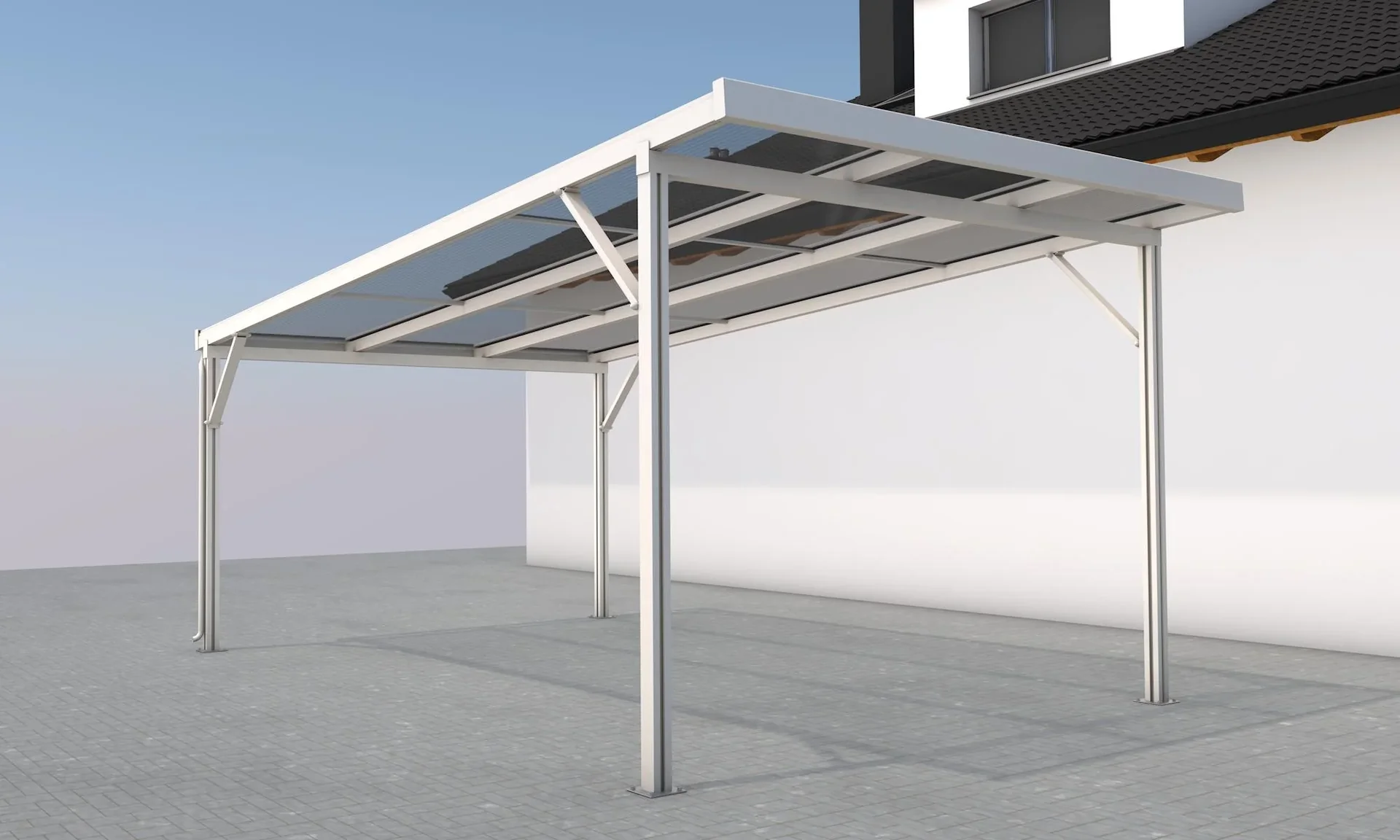 Carport Premium, weiß, 3094 x 5620 mm - Acryl Stegplatten 16mm, klar - 0