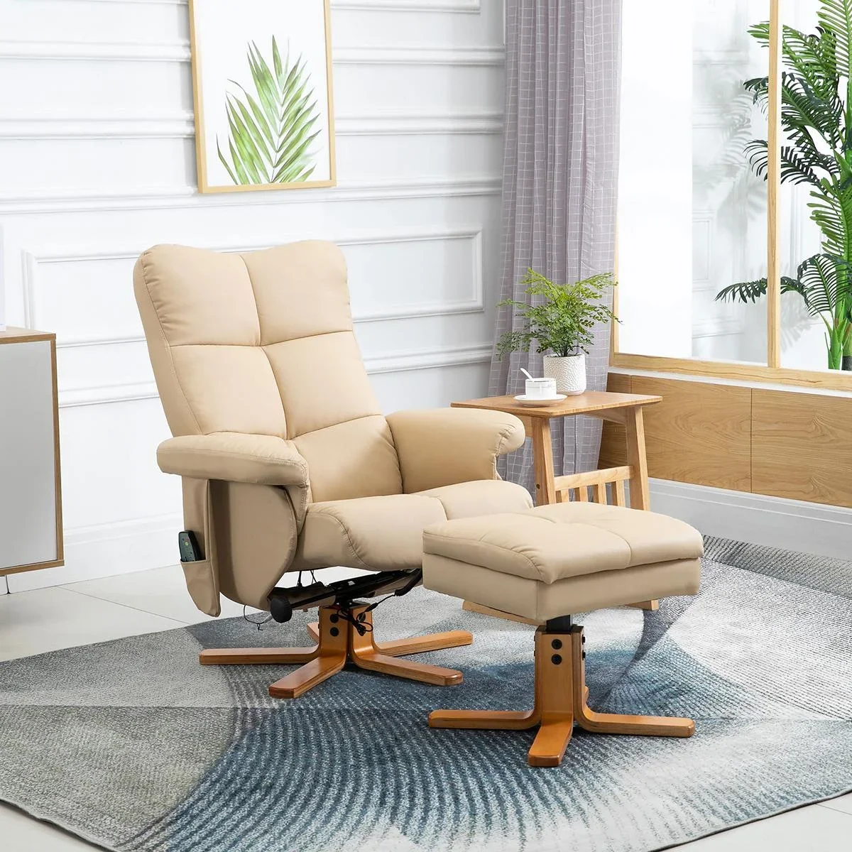 Massagesessel mit Fußhocker | Relaxsessel | Cremeweiß | 80 x 86 x 99 cm - 0