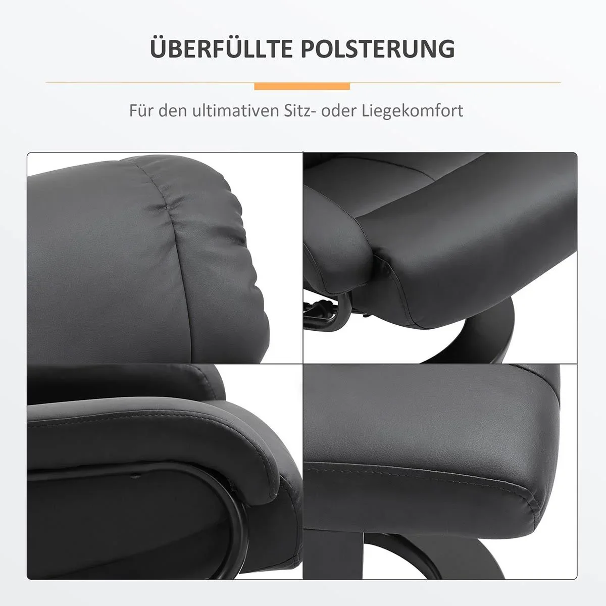 Massagesessel Fernsehsessel Sessel mit Hocker Massagefunktion samtartiges Polyester Schwarz 76 x 80 x 102 cm - 0