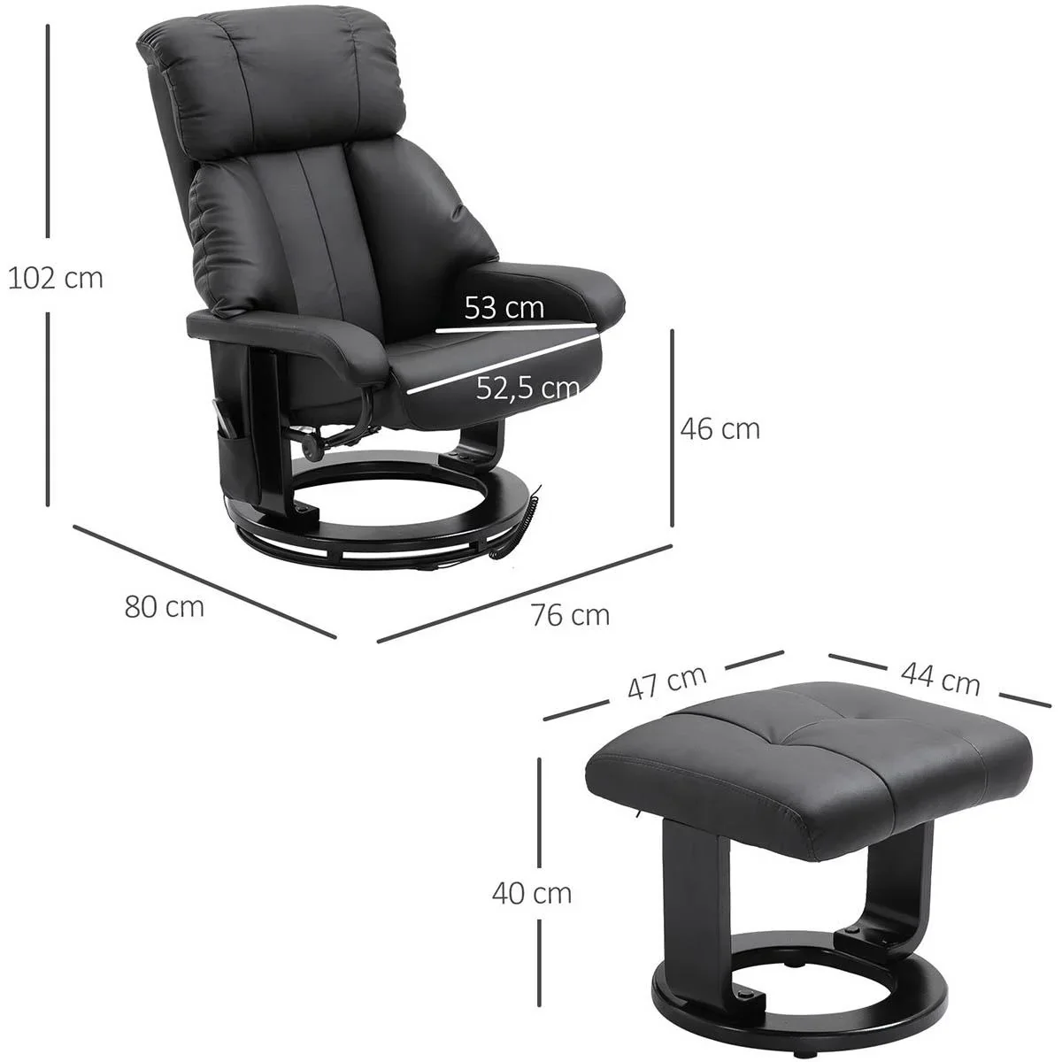 Massagesessel Fernsehsessel Sessel mit Hocker Massagefunktion samtartiges Polyester Schwarz 76 x 80 x 102 cm - 1