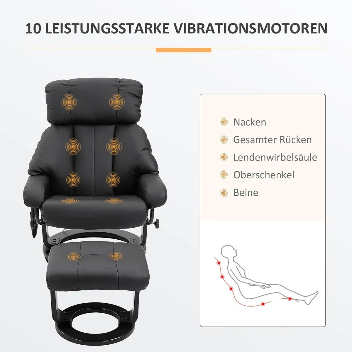 Massagesessel Fernsehsessel Sessel mit Hocker Massagefunktion samtartiges Polyester Schwarz 76 x 80 x 102 cm - 2