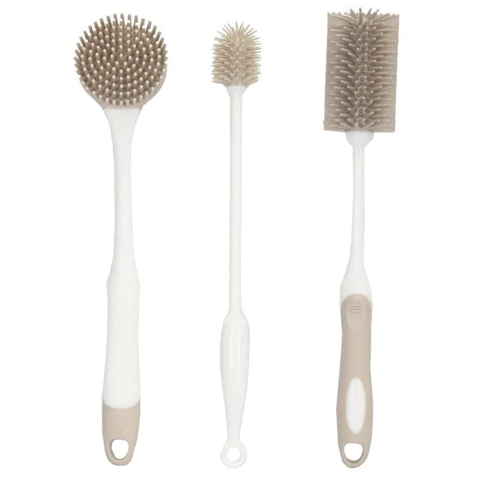 Silikon-Spülbürsten-Set, 3-teilig, Beige - 0
