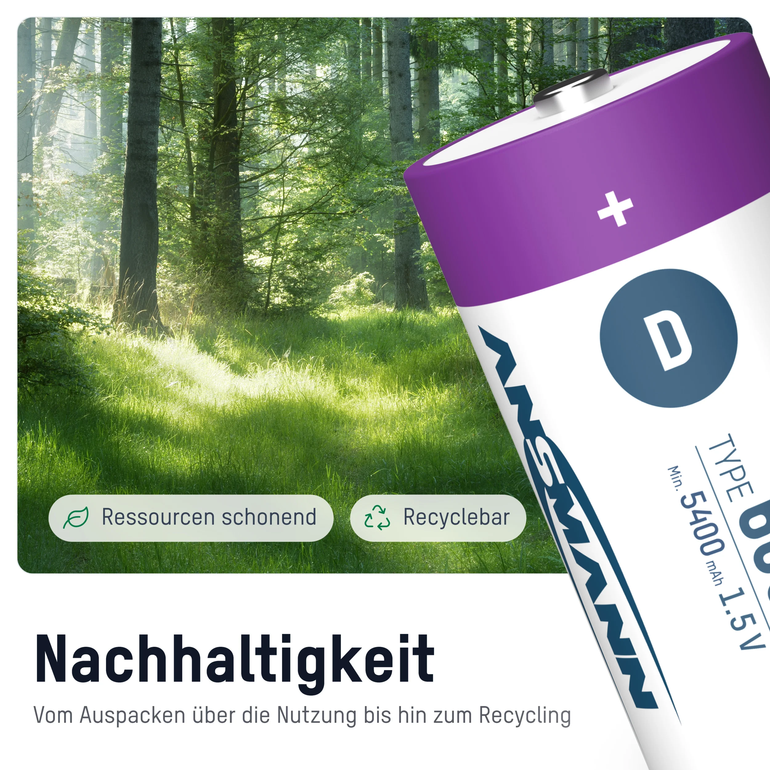 Lithium Ionen Mono (D) Akkus USB-C - 2 Stück, Sicherheitsabschaltung - 3