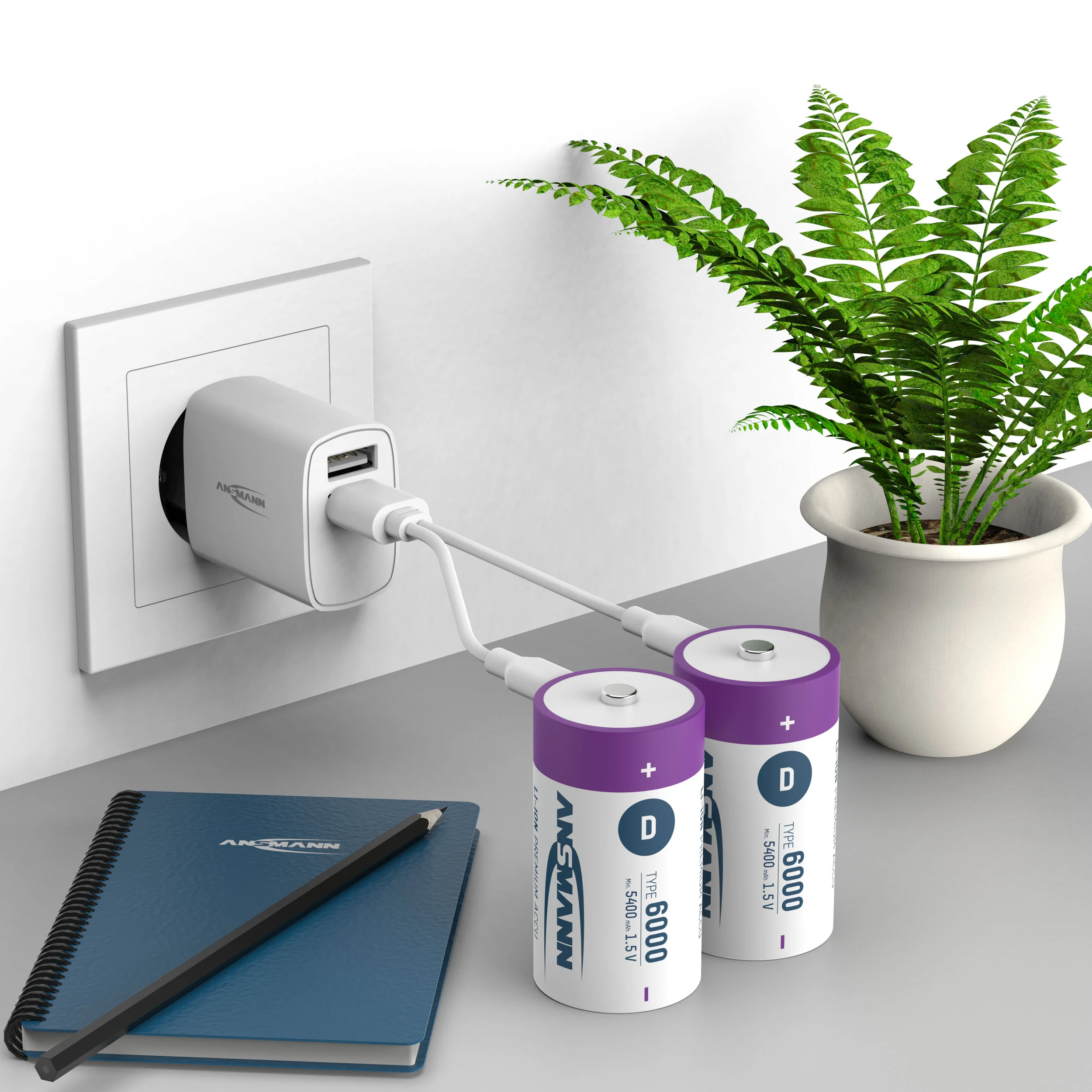 Lithium Ionen Mono (D) Akkus USB-C - 2 Stück, Sicherheitsabschaltung - 6