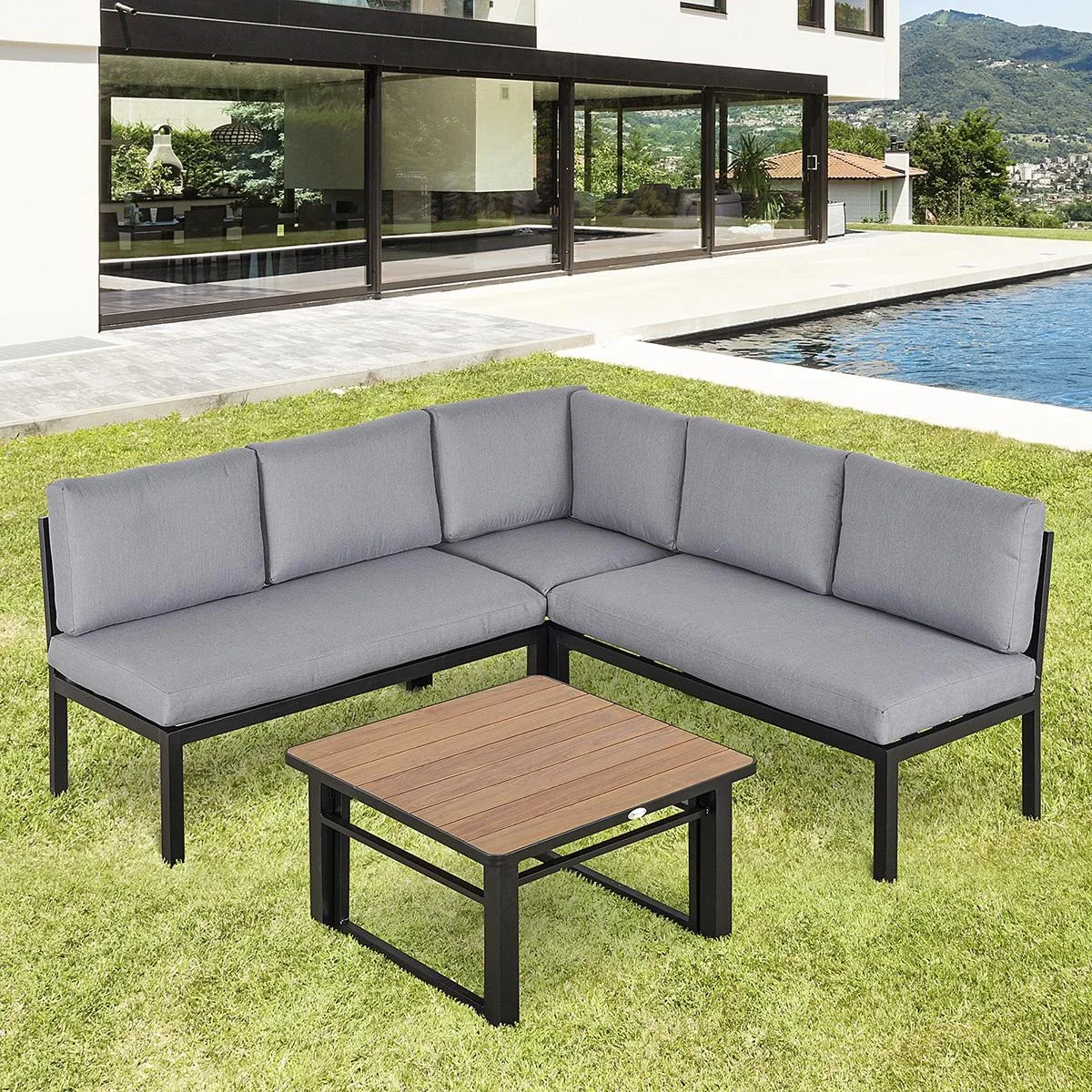 4-tlg. Gartengarnitur Gartenmöbel-Set Gartenset Sitzgruppe mit hebbarem Couchtisch Sofa mit Kissen Outdoor Aluminium Gra - 2