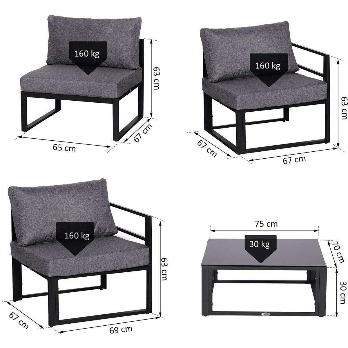 Gartensofaset für 4 5 Personen grau - 4