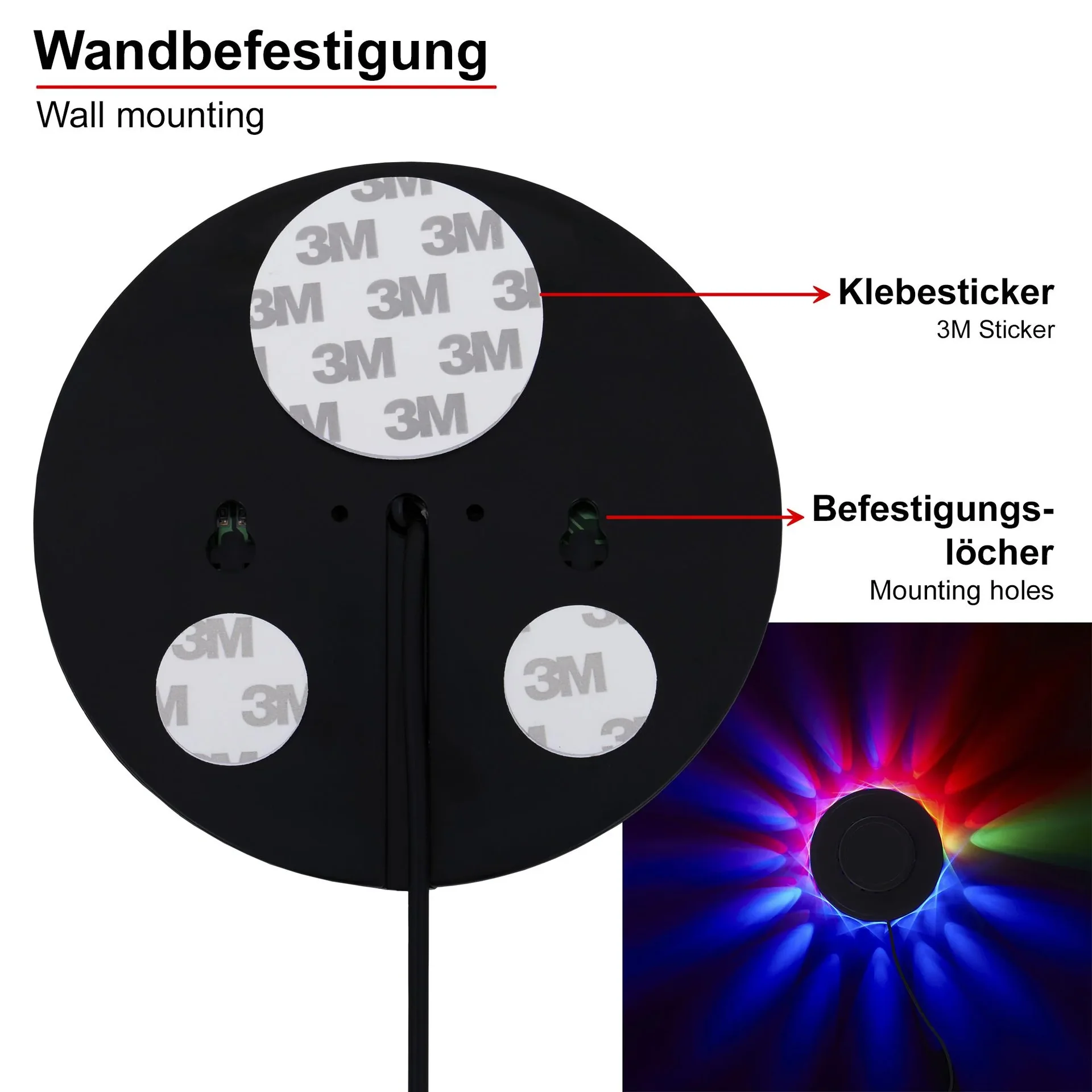 RGB-LED Lichtrad, 48 x RGB-LEDs, max. 3 Watt, Musiksensor und Farbwechsel - 2