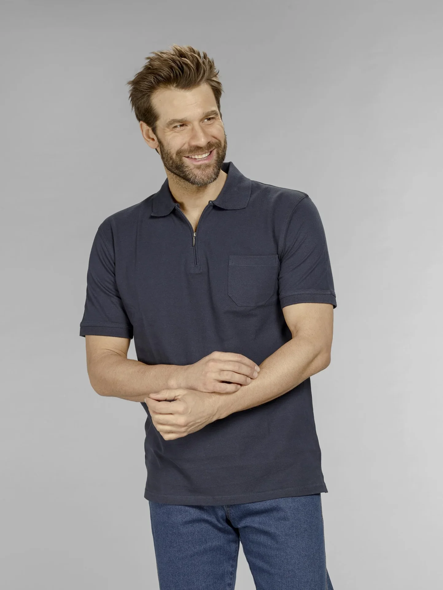 Poloshirt mit Reißverschluss, marine, Gr. L - 0