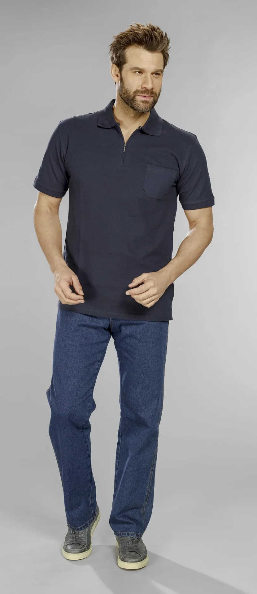 Poloshirt mit Reißverschluss, marine, Gr. L - 4