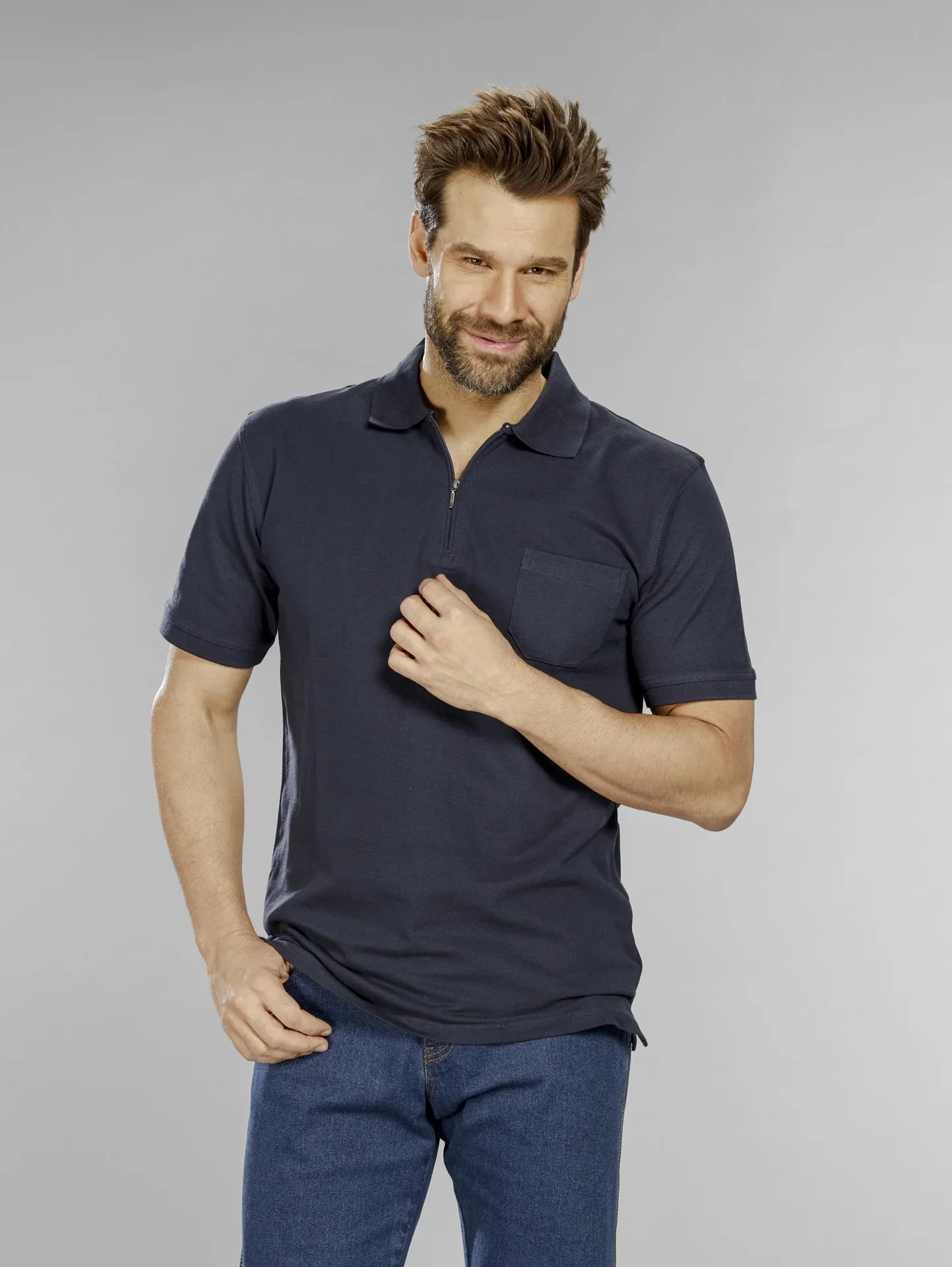 Poloshirt mit Reißverschluss, marine, Gr. L - 8