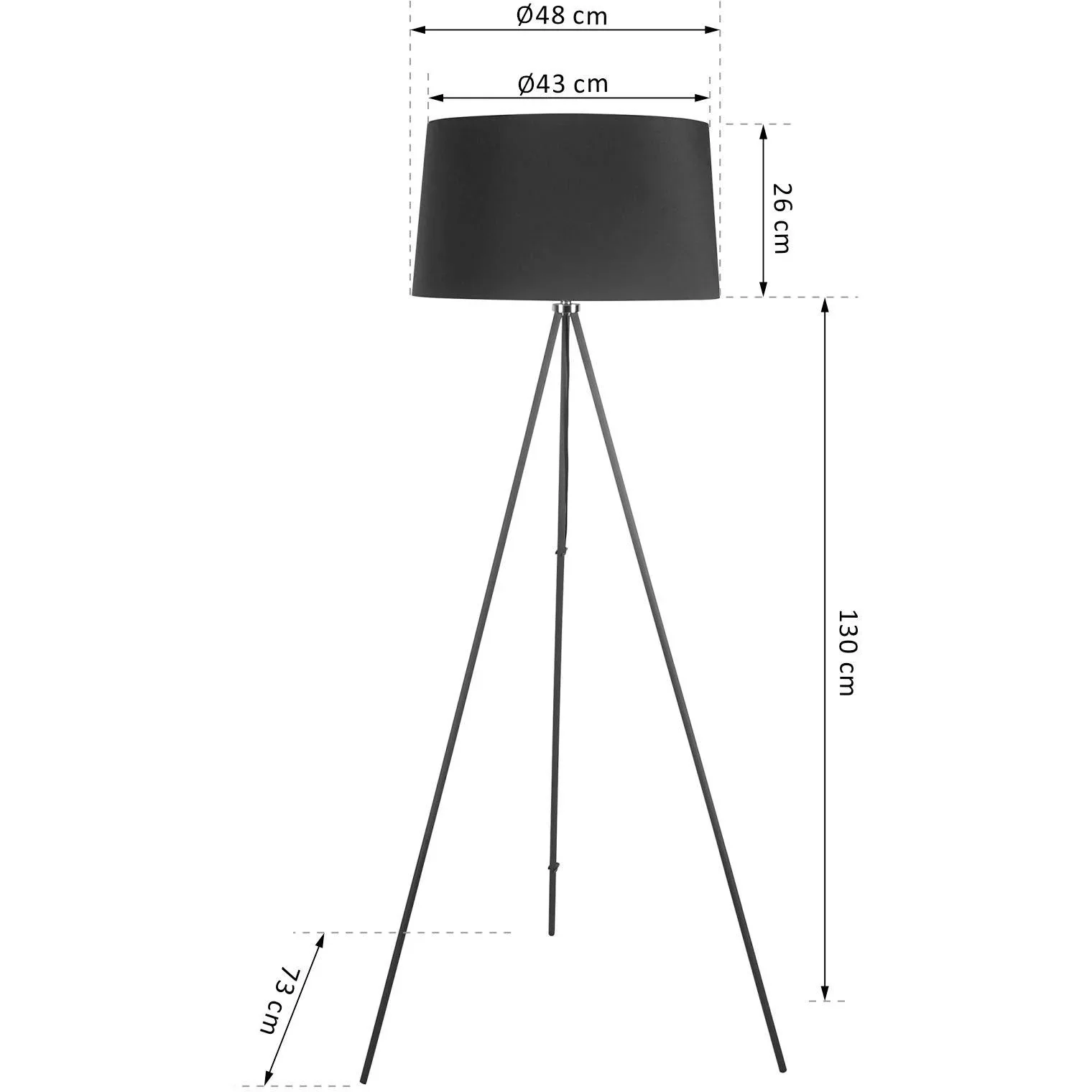 Stehlampe Tripod Schlafzimmer Standleuchte Stehleuchte 40W Skandinavisch schwarz ?48 x 156 cm - 0