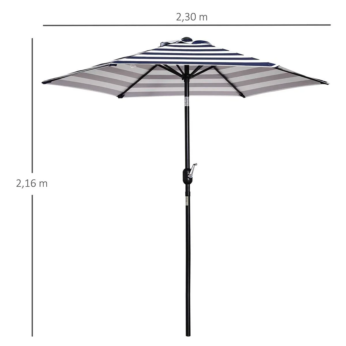 Sonnenschirm Gartenschirm Terrassenschirm Gestell Stahl im Freien Blauer Streifen Ø227 x 225 cm - 1
