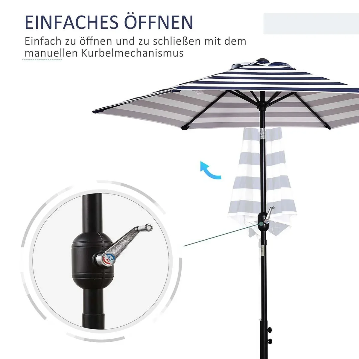 Sonnenschirm Gartenschirm Terrassenschirm Gestell Stahl im Freien Blauer Streifen Ø227 x 225 cm - 2