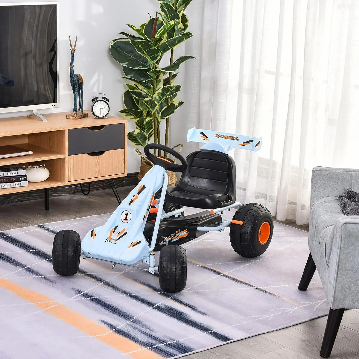 Go Kart Kinderfahrzeug Tretauto mit Pedal Bremsen Kinderspielzeug für 3-6 Jahre Stahl Hellblau 97 x 66 x 59 cm - 0