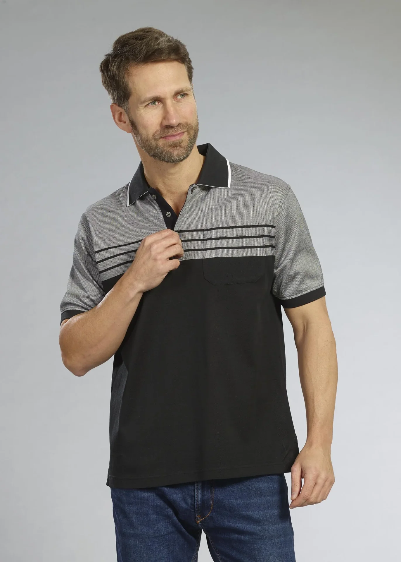 Poloshirt geknöpft, Farbe schwarz/grau, Gr.2XL - 0