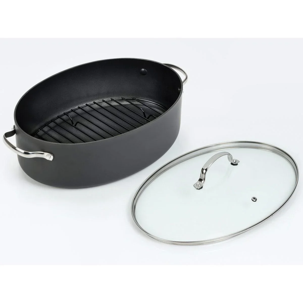 Mehrzer - Ovale Bratpfanne mit Grillrost und Glasdeckel - 36 cm - 2