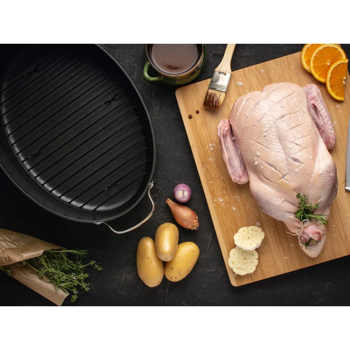 Mehrzer - Ovale Bratpfanne mit Grillrost und Glasdeckel - 36 cm - 3