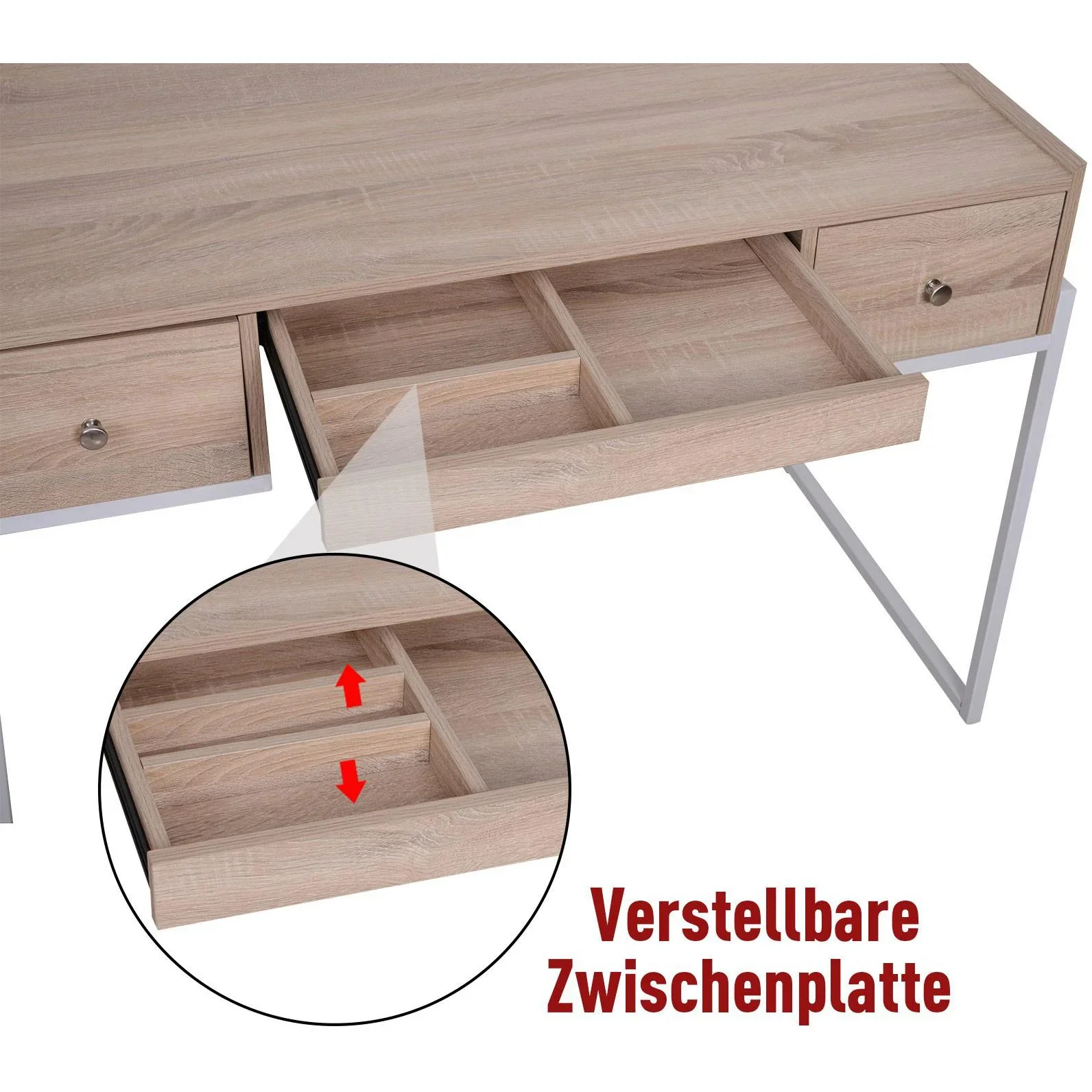 Schreibtisch Computertisch Bürotisch Laptoptisch Arbeitstisch 3 x Schublade verstellbar Ordnungsbox - 1