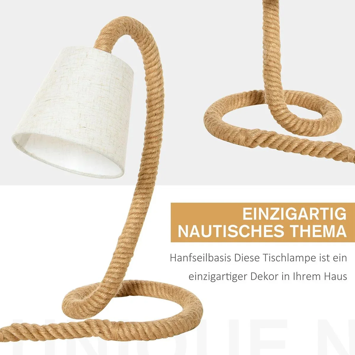 Tischlampe mit Hanfseilsockel beige - 1