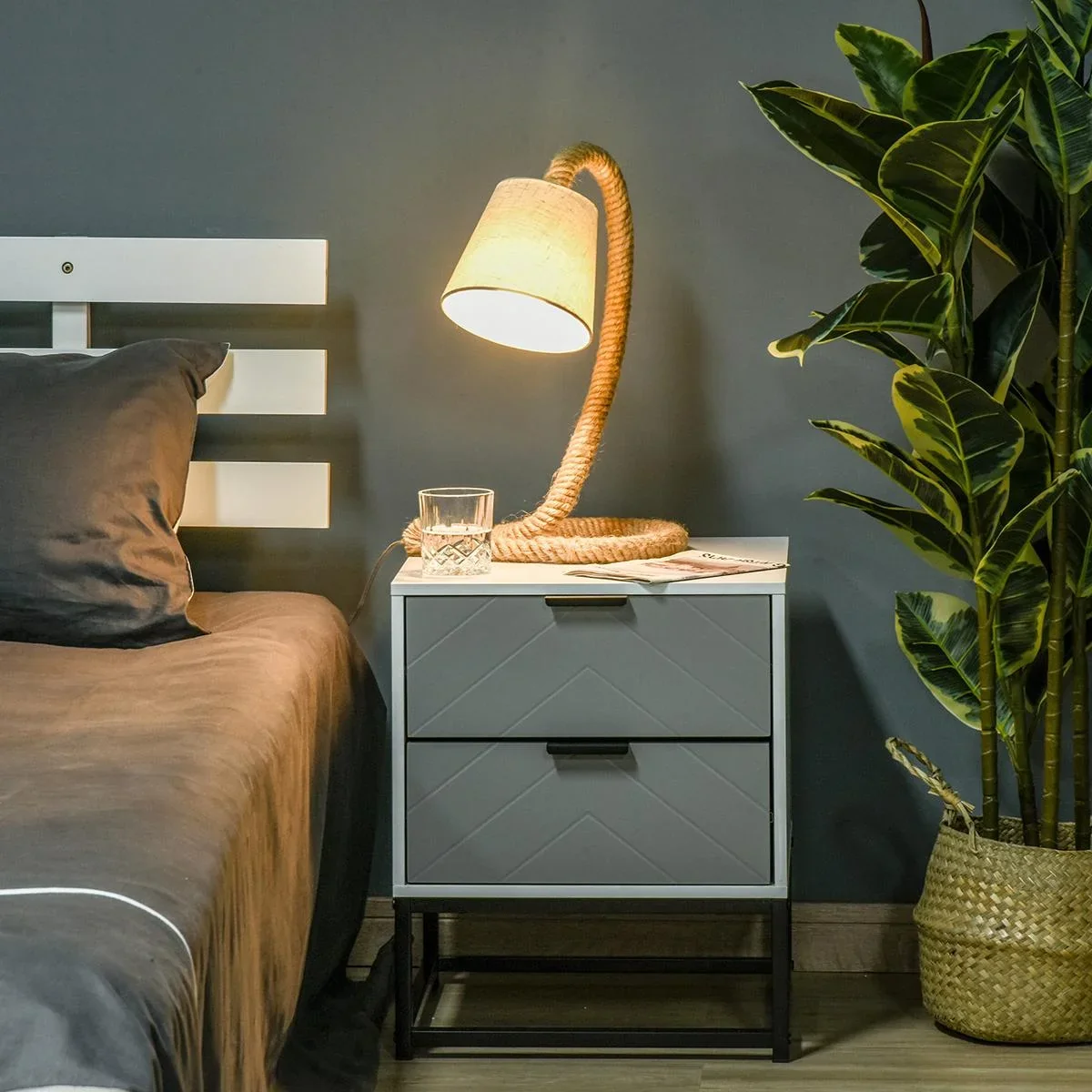 Tischlampe mit Hanfseilsockel beige - 2