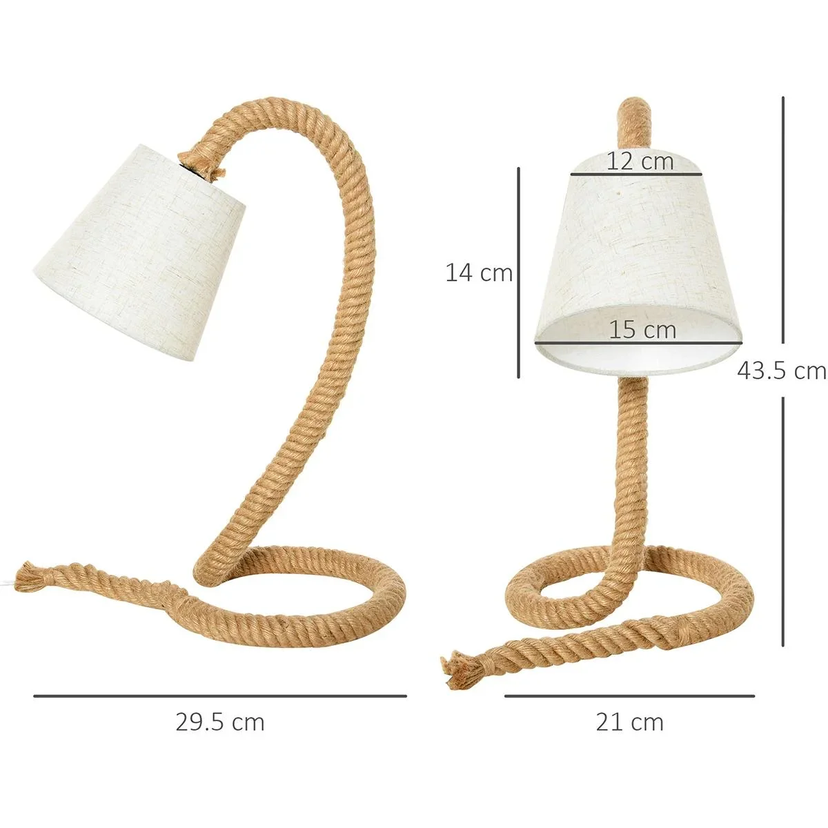 Tischlampe mit Hanfseilsockel beige - 3