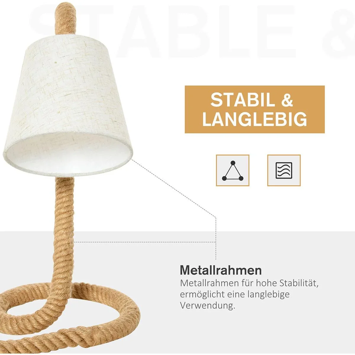 Tischlampe mit Hanfseilsockel beige - 5