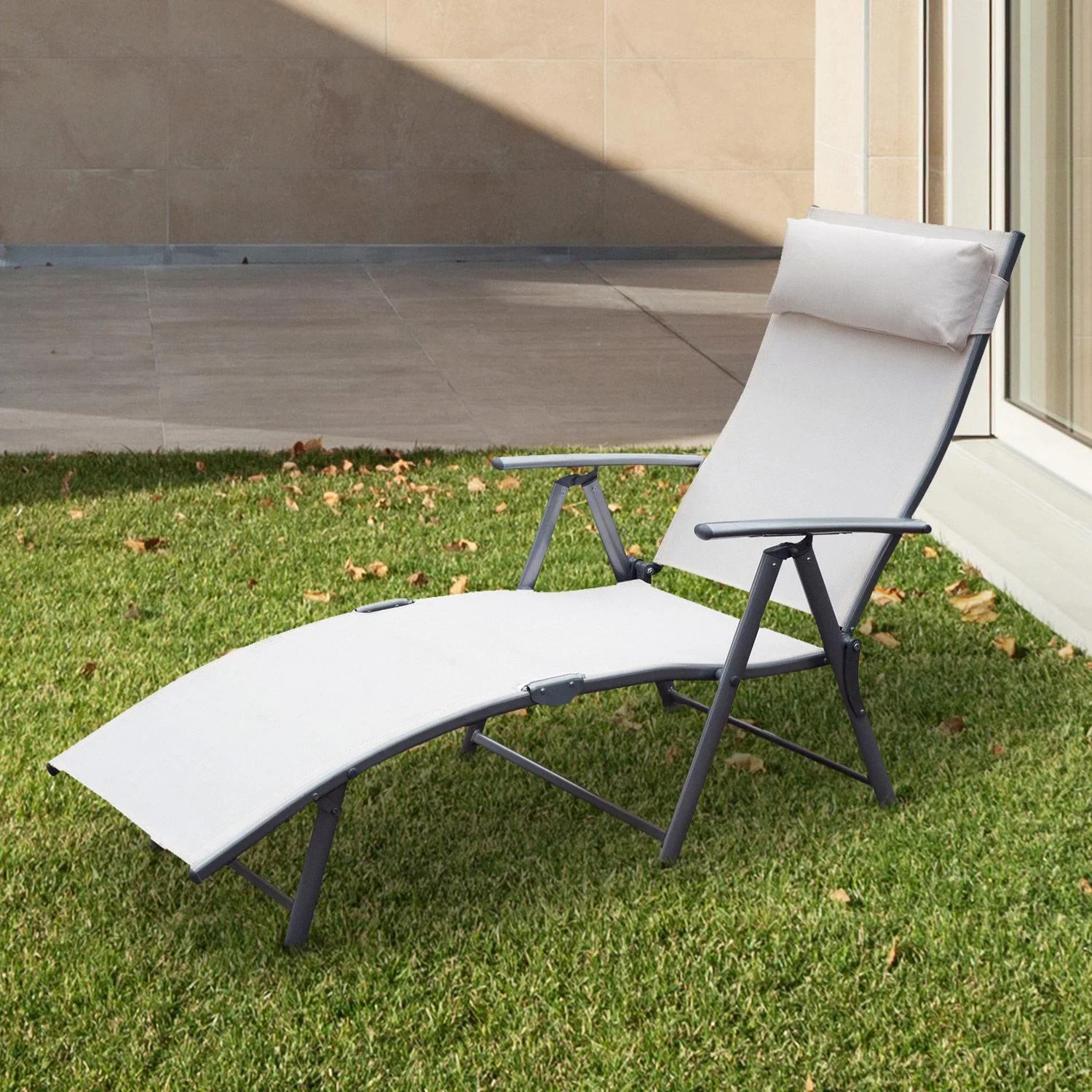 Sonnenliege Strandliege Relaxliege klappbar mit Kissen Cremeweiß 137 x 63,5 x 100,5 cm - 1