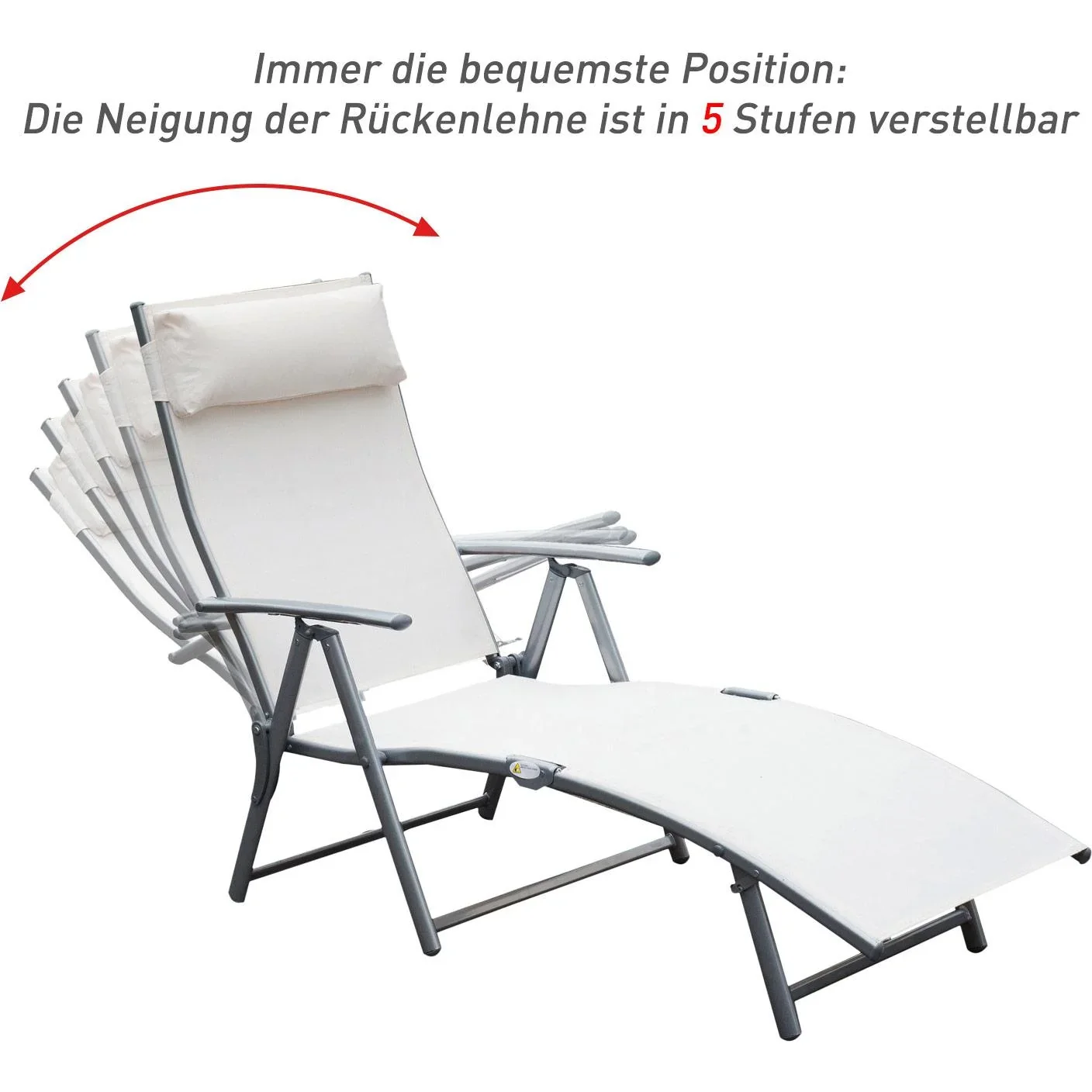 Sonnenliege Strandliege Relaxliege klappbar mit Kissen Cremeweiß 137 x 63,5 x 100,5 cm - 4