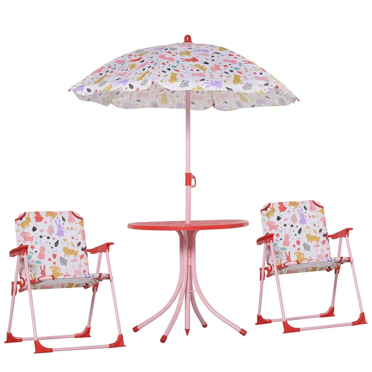4tlg. Kindersitzgruppe Gartentisch 2 Klappstühle Sonnenschirm Camping Kindersitzgarnitur Gartenmöbel für 3-5 Jahre Rot - 2