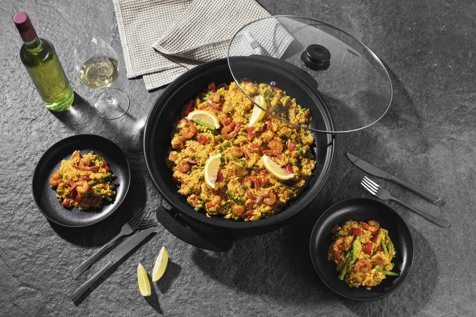 Pizza-Pfanne mit Deckel, elektrisch, Schwarz, 17,5 x 45 x 41 cm, 1500 Watt - 1