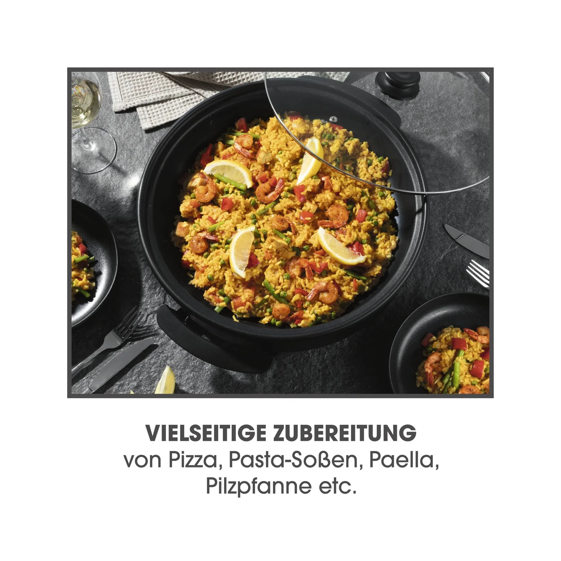 Pizza-Pfanne mit Deckel, elektrisch, Schwarz, 17,5 x 45 x 41 cm, 1500 Watt - 2