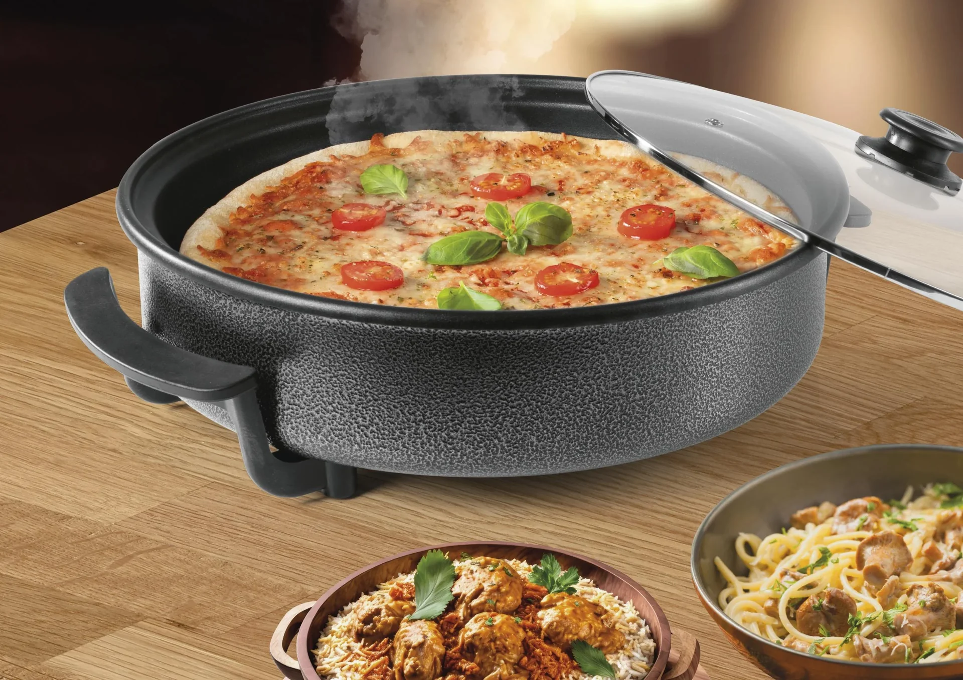 Pizza-Pfanne mit Deckel, elektrisch, Schwarz, 17,5 x 45 x 41 cm, 1500 Watt - 8