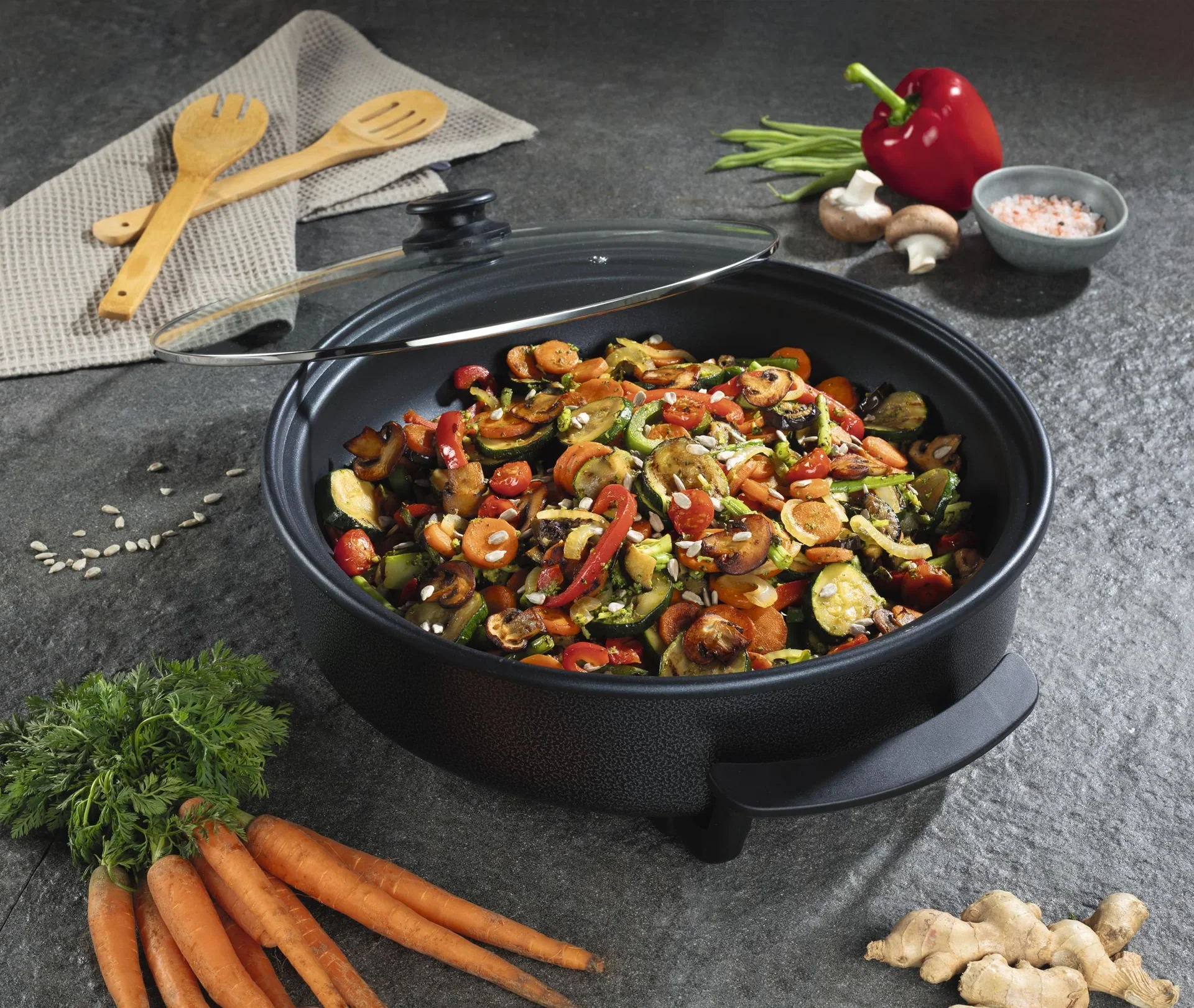 Pizza-Pfanne mit Deckel, elektrisch, Schwarz, 17,5 x 45 x 41 cm, 1500 Watt - 9