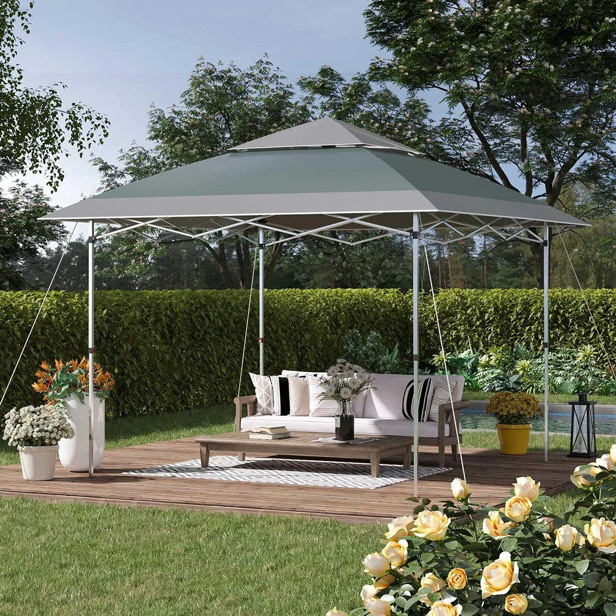 Faltbarer Pavillon Pop-Up Zelt Gartenpavillon Oxford Gewebe 3,6 x 3,6 m Grün - 2